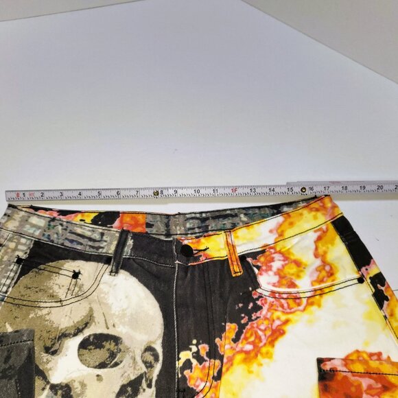 Y2K AOP Skull Jeans Descend Video Game Fire Evisu 34x29/30 - Picture 15 of 16